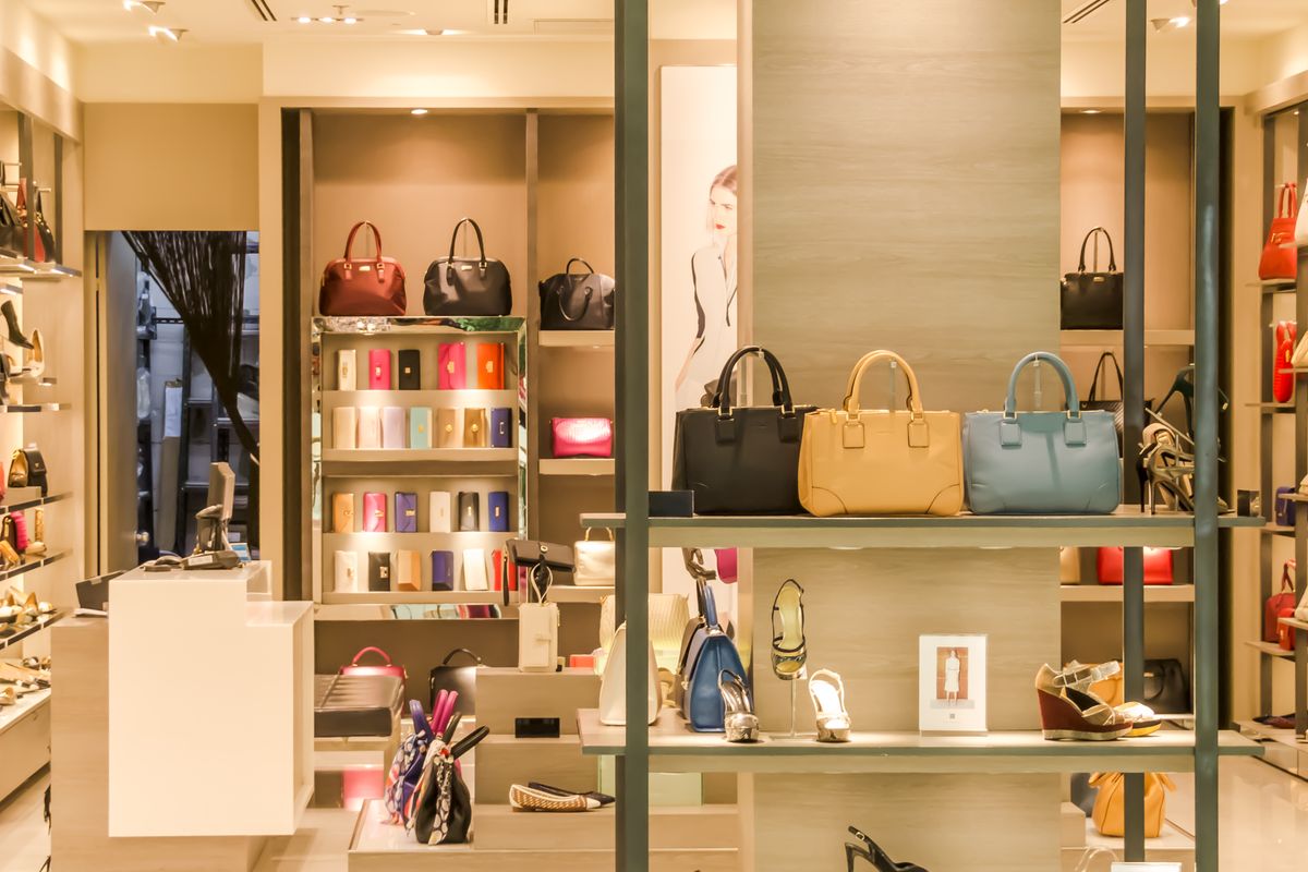Designer handbags displayed in a boutique